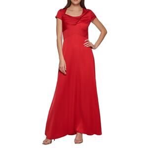 DKNY Satin Short Sleeve Cut Out Long A-Line Evening Gown Red Size 8 Formal Dress